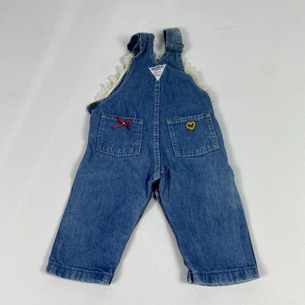 Vintage OshKosh Bgosh Overalls Girls 18‎ Months Denim Vestbak Hearts Lace 90s